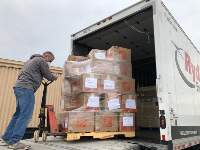 Truck and pallets of donations